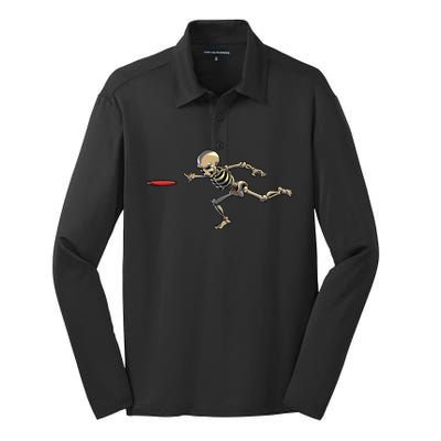 Disc Golfing Skeleton Halloween Disc Golf Halloween Silk Touch Performance Long Sleeve Polo