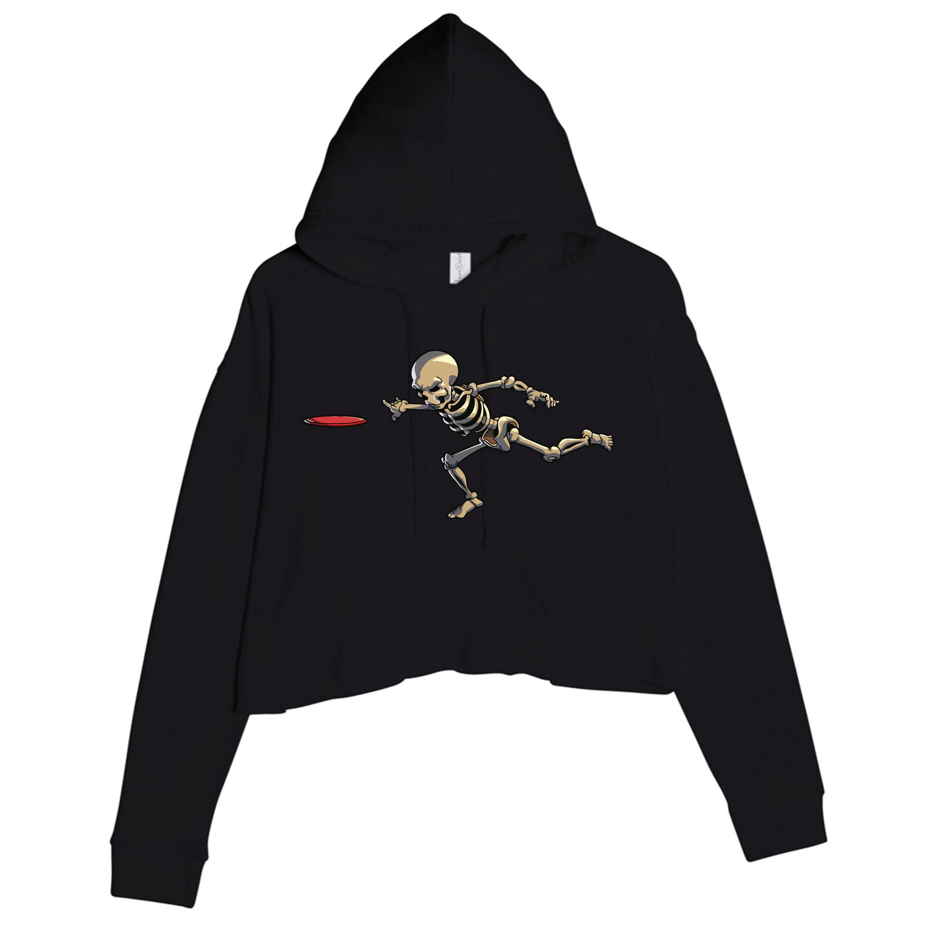 Disc Golfing Skeleton Halloween Disc Golf Halloween Crop Fleece Hoodie