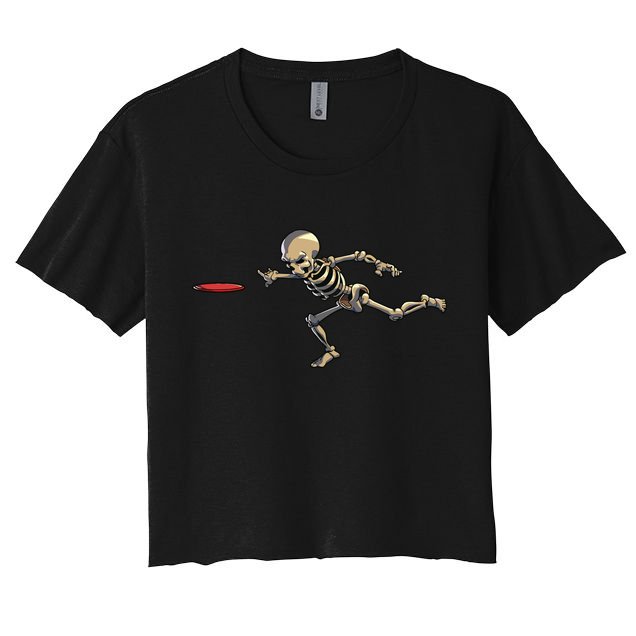 Disc Golfing Skeleton Halloween Disc Golf Halloween Women's Crop Top Tee