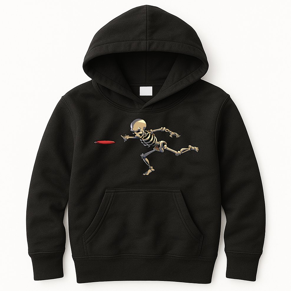 Disc Golfing Skeleton Halloween Disc Golf Halloween Kids Hoodie