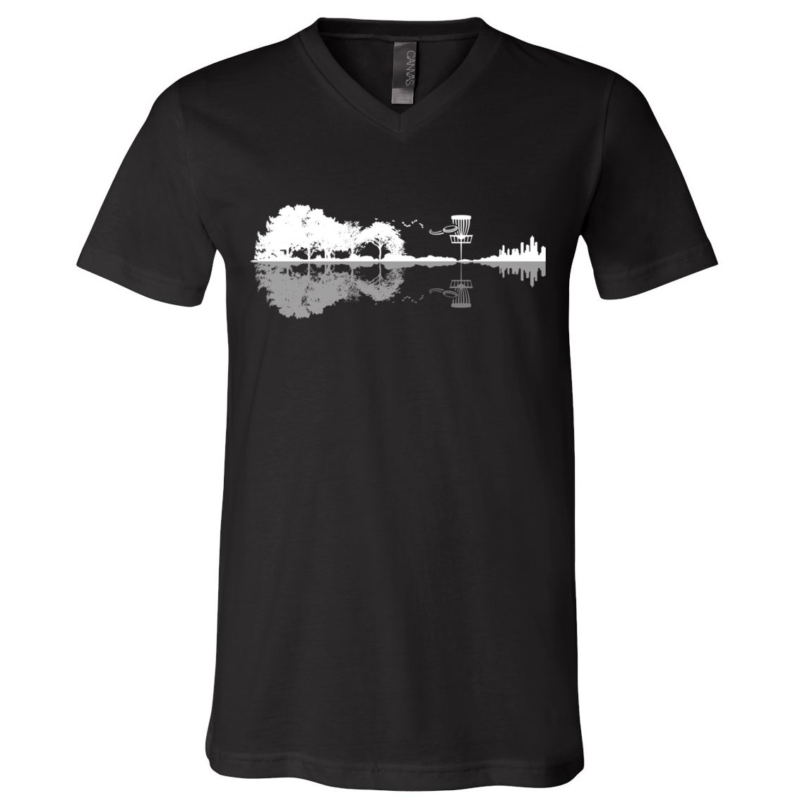 Disc Golf Sunset Guitar Guitarist Player Outfit Gift For Those Who Play Frolf V-Neck T-Shirt