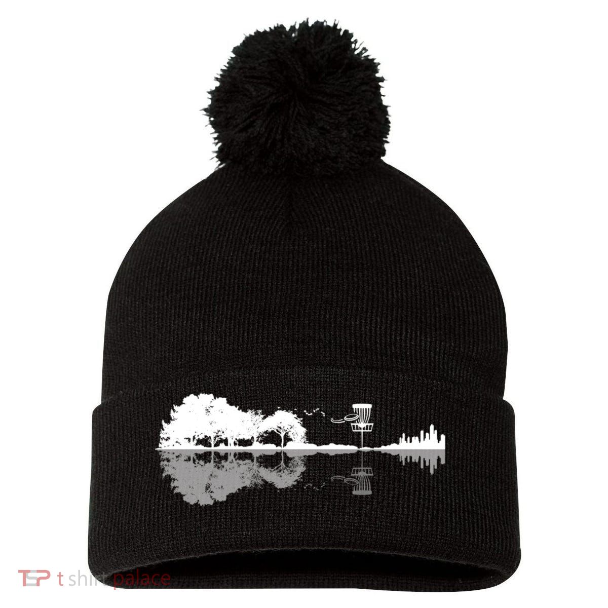 Disc Golf Sunset Guitar Guitarist Player Outfit Gift For Those Who Play Frolf Pom Pom 12in Knit Beanie