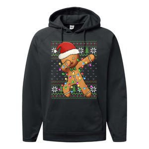 Dabbing Gingerbread Santa Christmas Boy  Xmas Cookie Performance Fleece Hoodie