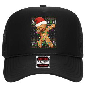 Dabbing Gingerbread Santa Christmas Boy  Xmas Cookie High Crown Mesh Back Trucker Hat