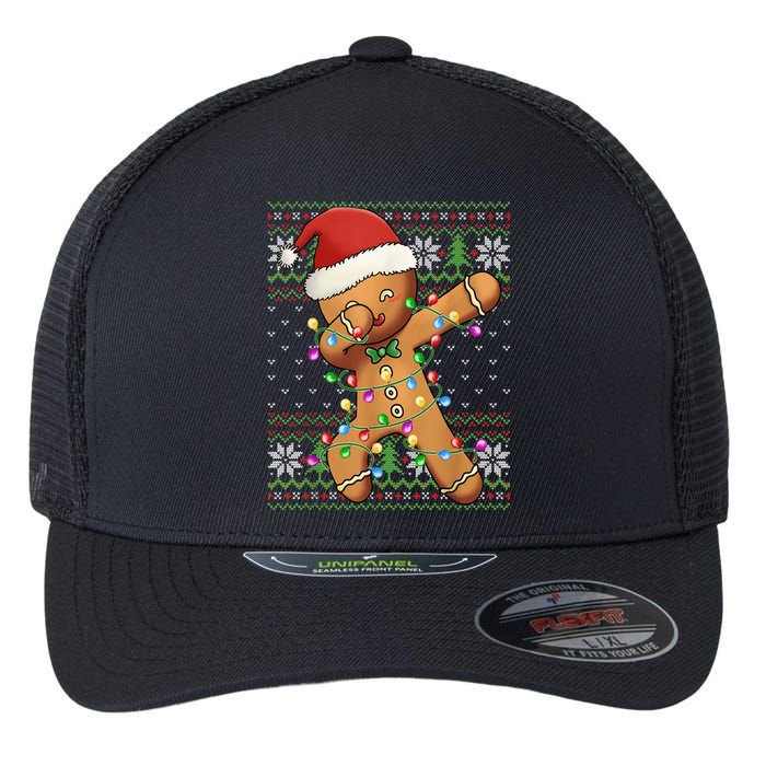 Dabbing Gingerbread Santa Christmas Boy  Xmas Cookie Flexfit Unipanel Trucker Cap