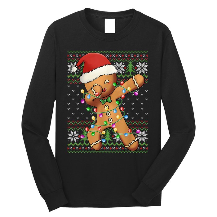 Dabbing Gingerbread Santa Christmas Boy  Xmas Cookie Long Sleeve Shirt