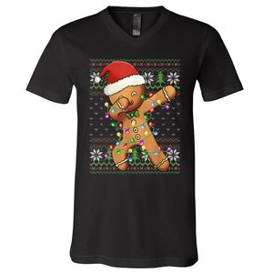 Dabbing Gingerbread Santa Christmas Boy  Xmas Cookie V-Neck T-Shirt