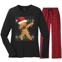 Dabbing Gingerbread Santa Christmas Boy  Xmas Cookie Women's Long Sleeve Flannel Pajama Set 