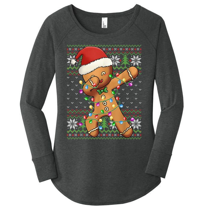 Dabbing Gingerbread Santa Christmas Boy  Xmas Cookie Women's Perfect Tri Tunic Long Sleeve Shirt