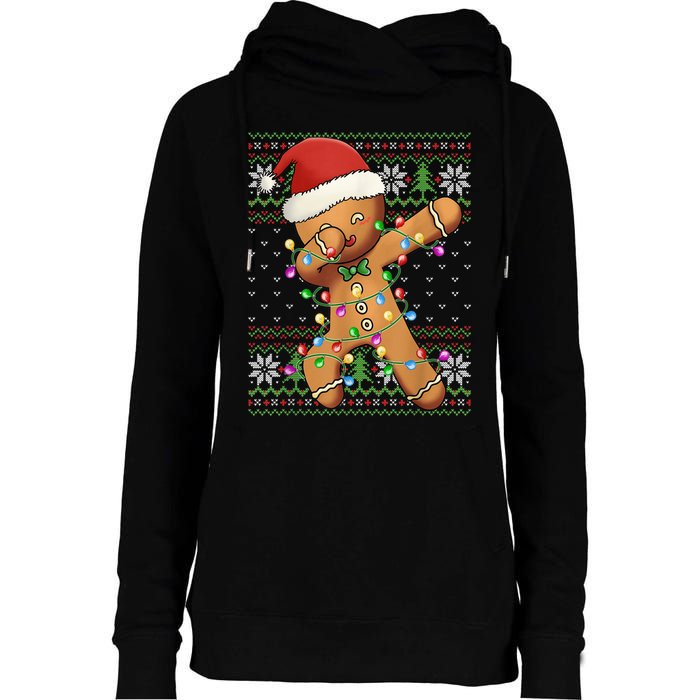 Dabbing Gingerbread Santa Christmas Boy  Xmas Cookie Womens Funnel Neck Pullover Hood