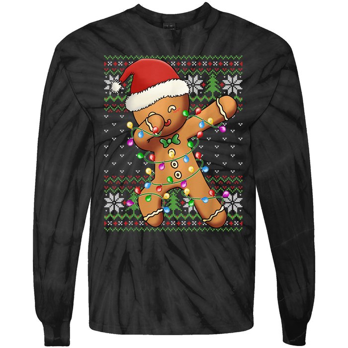 Dabbing Gingerbread Santa Christmas Boy  Xmas Cookie Tie-Dye Long Sleeve Shirt