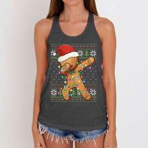 Dabbing Gingerbread Santa Christmas Boy  Xmas Cookie Women's Knotted Racerback Tank