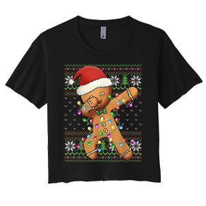 Dabbing Gingerbread Santa Christmas Boy  Xmas Cookie Women's Crop Top Tee