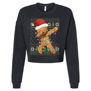 Dabbing Gingerbread Santa Christmas Boy  Xmas Cookie Cropped Pullover Crew