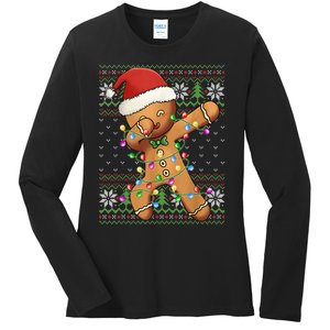 Dabbing Gingerbread Santa Christmas Boy  Xmas Cookie Ladies Long Sleeve Shirt