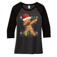 Dabbing Gingerbread Santa Christmas Boy  Xmas Cookie Women's Tri-Blend 3/4-Sleeve Raglan Shirt