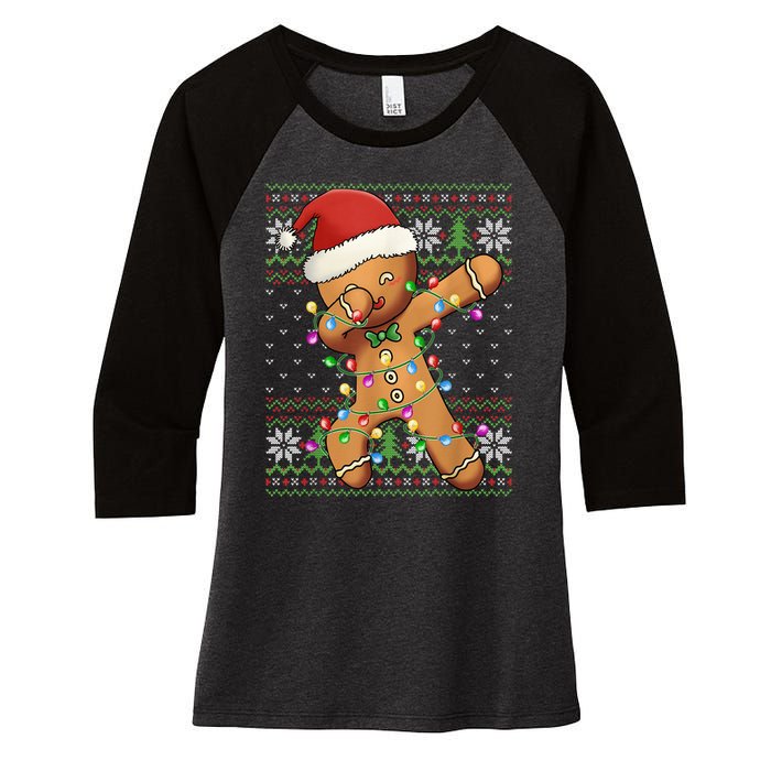 Dabbing Gingerbread Santa Christmas Boy  Xmas Cookie Women's Tri-Blend 3/4-Sleeve Raglan Shirt