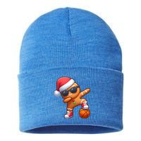 Dabbing Gingerbread Santa Christmas Basketball Xmas Gift Sustainable Knit Beanie