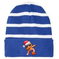 Dabbing Gingerbread Santa Christmas Basketball Xmas Gift Striped Beanie with Solid Band