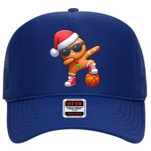 Dabbing Gingerbread Santa Christmas Basketball Xmas Gift High Crown Mesh Back Trucker Hat