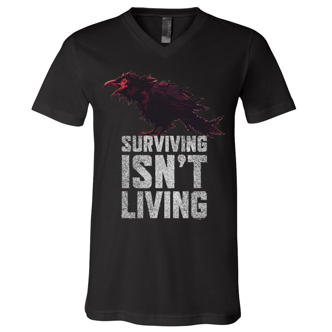 Days Gone Surving Isnt Living Corw Quote Big Chest Logo V-Neck T-Shirt