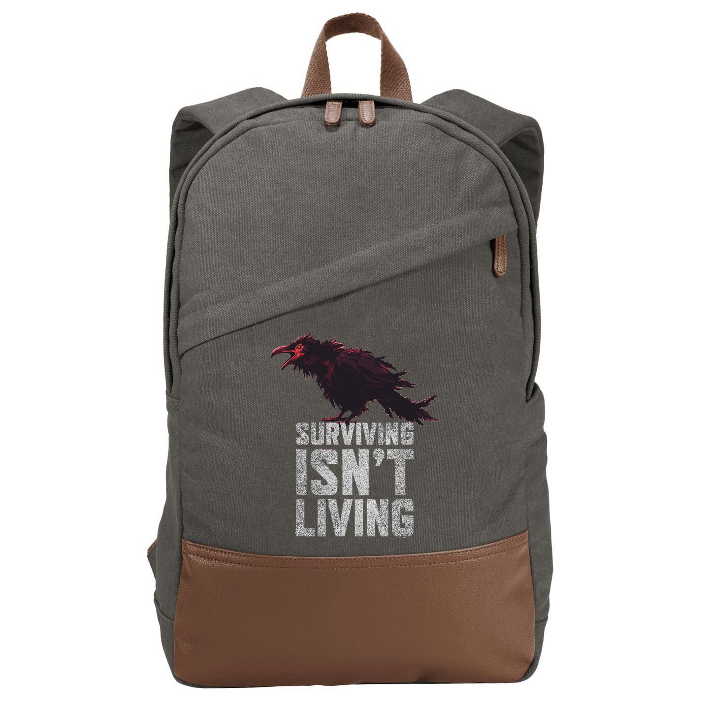 Days Gone Surving Isnt Living Corw Quote Big Chest Logo Cotton Canvas Backpack