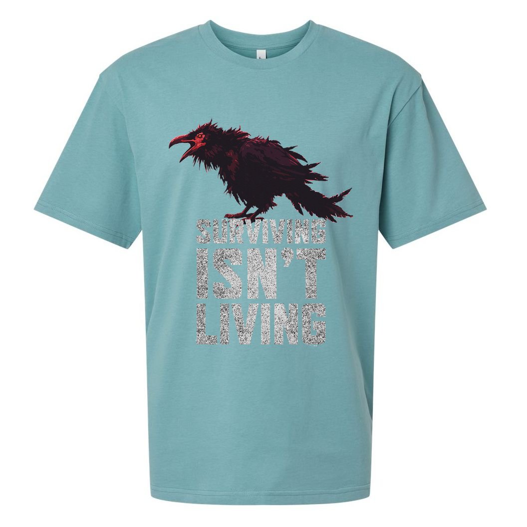 Days Gone Surving Isnt Living Corw Quote Big Chest Logo Sueded Cloud Jersey T-Shirt