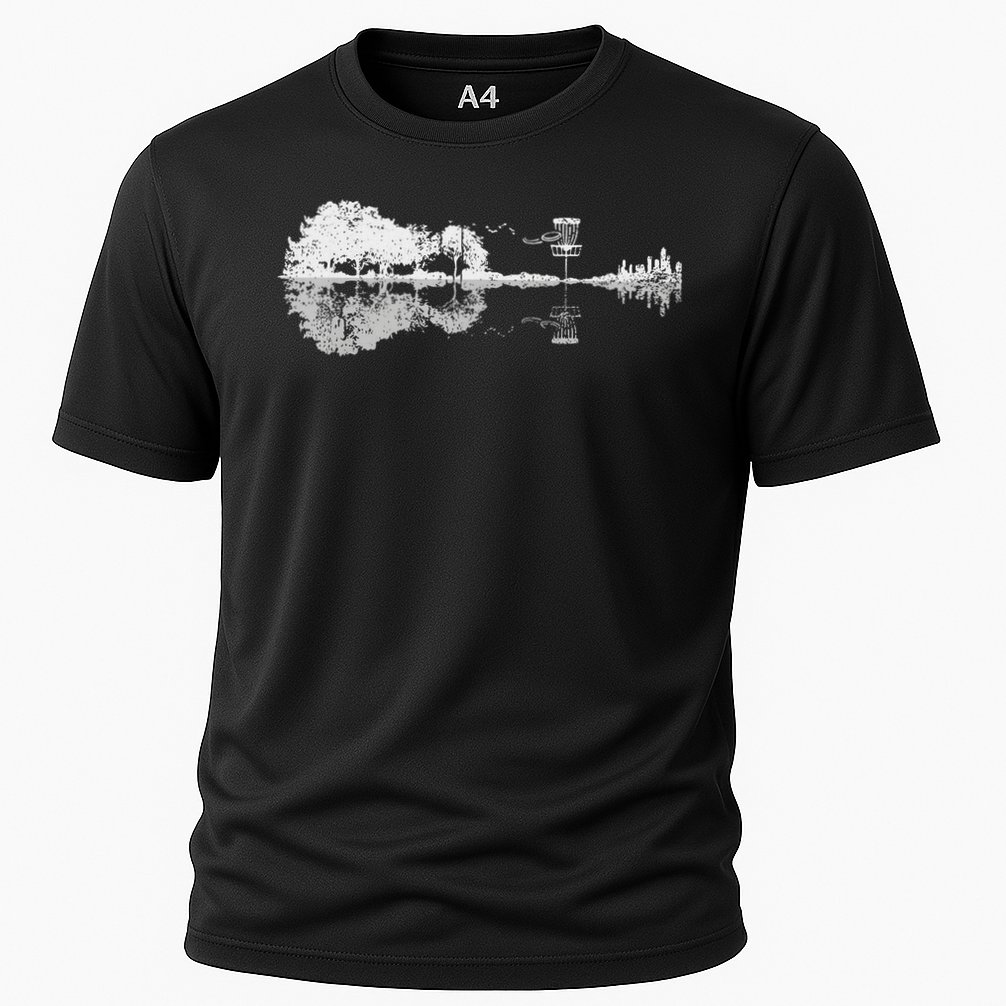 Disc Golf Sunset Guitar Guitarist Player Golfing Golfer Cooling Performance Crew T-Shirt
