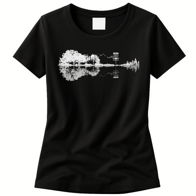 Disc Golf Sunset Guitar Guitarist Player Golfing Golfer Womens T-Shirt