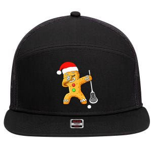 Dabbing Gingerbread Santa Lacrosse Christmas Xmas 7 Panel Mesh Trucker Snapback Hat