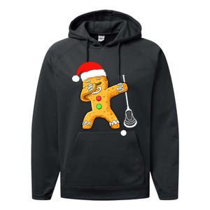 Dabbing Gingerbread Santa Lacrosse Christmas Xmas Performance Fleece Hoodie