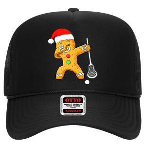 Dabbing Gingerbread Santa Lacrosse Christmas Xmas High Crown Mesh Back Trucker Hat