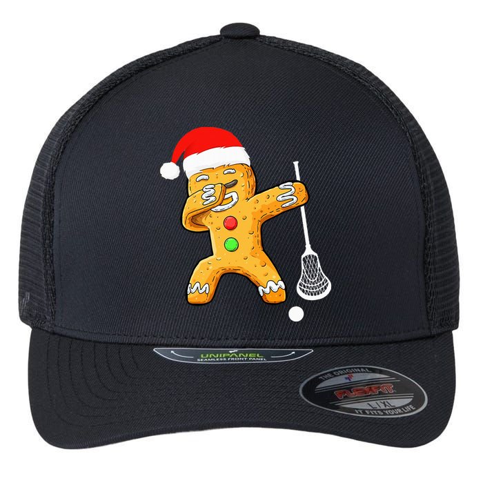 Dabbing Gingerbread Santa Lacrosse Christmas Xmas Flexfit Unipanel Trucker Cap