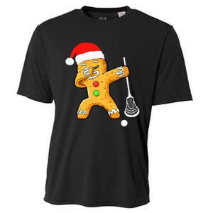 Dabbing Gingerbread Santa Lacrosse Christmas Xmas Cooling Performance Crew T-Shirt