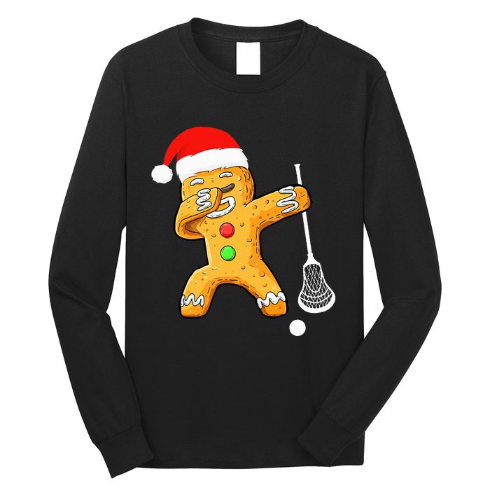 Dabbing Gingerbread Santa Lacrosse Christmas Xmas Long Sleeve Shirt