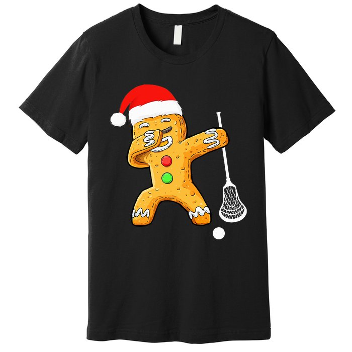 Dabbing Gingerbread Santa Lacrosse Christmas Xmas Premium T-Shirt