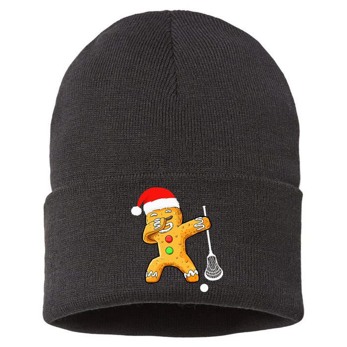 Dabbing Gingerbread Santa Lacrosse Christmas Xmas Sustainable Knit Beanie