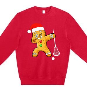 Dabbing Gingerbread Santa Lacrosse Christmas Xmas Premium Crewneck Sweatshirt