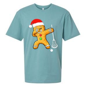 Dabbing Gingerbread Santa Lacrosse Christmas Xmas Sueded Cloud Jersey T-Shirt