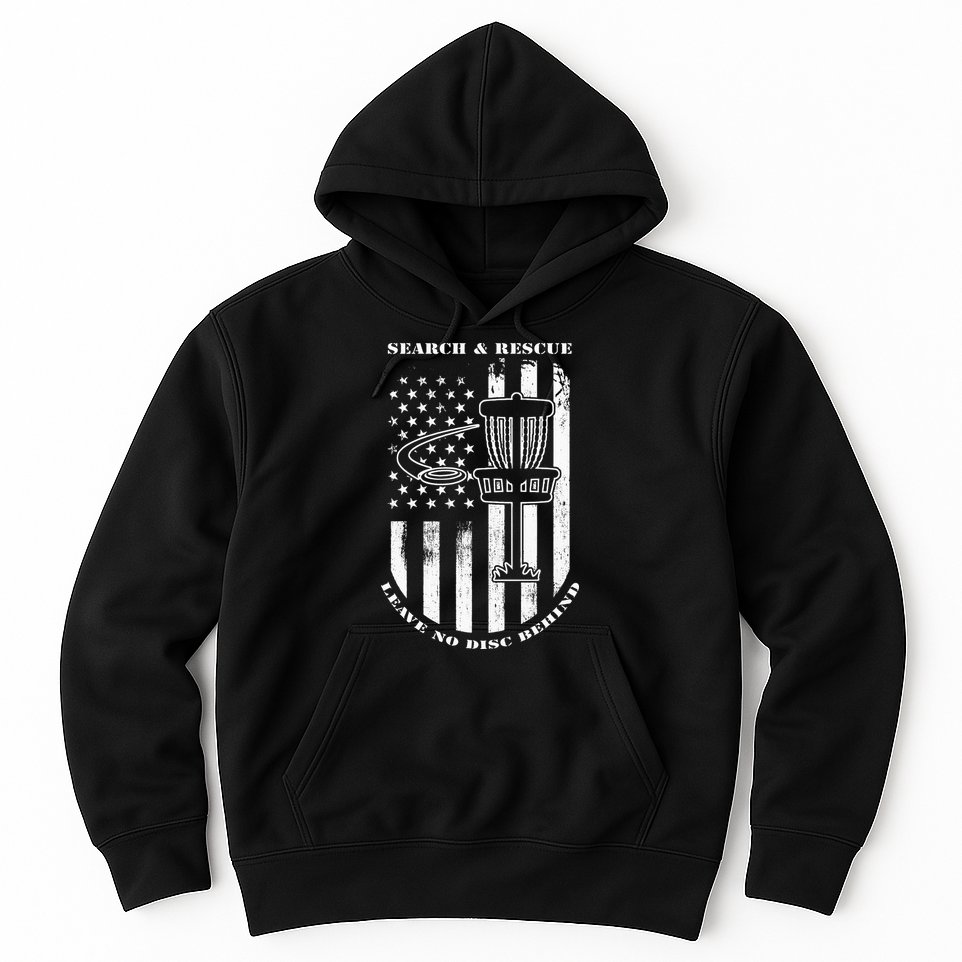 Disc Golf Search & Rescue Leave No Disc Behind White Flag Hoodie