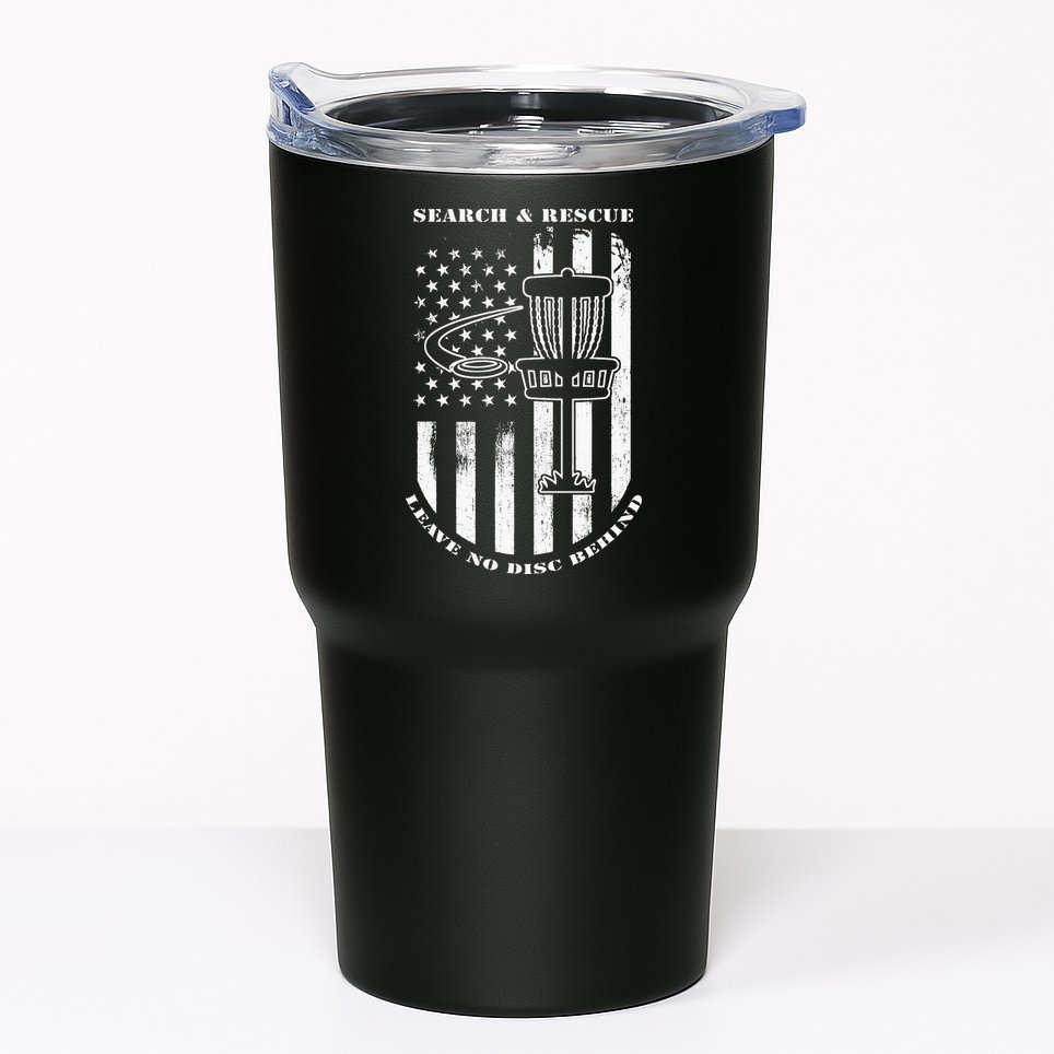 Disc Golf Search & Rescue Leave No Disc Behind White Flag Tumbler