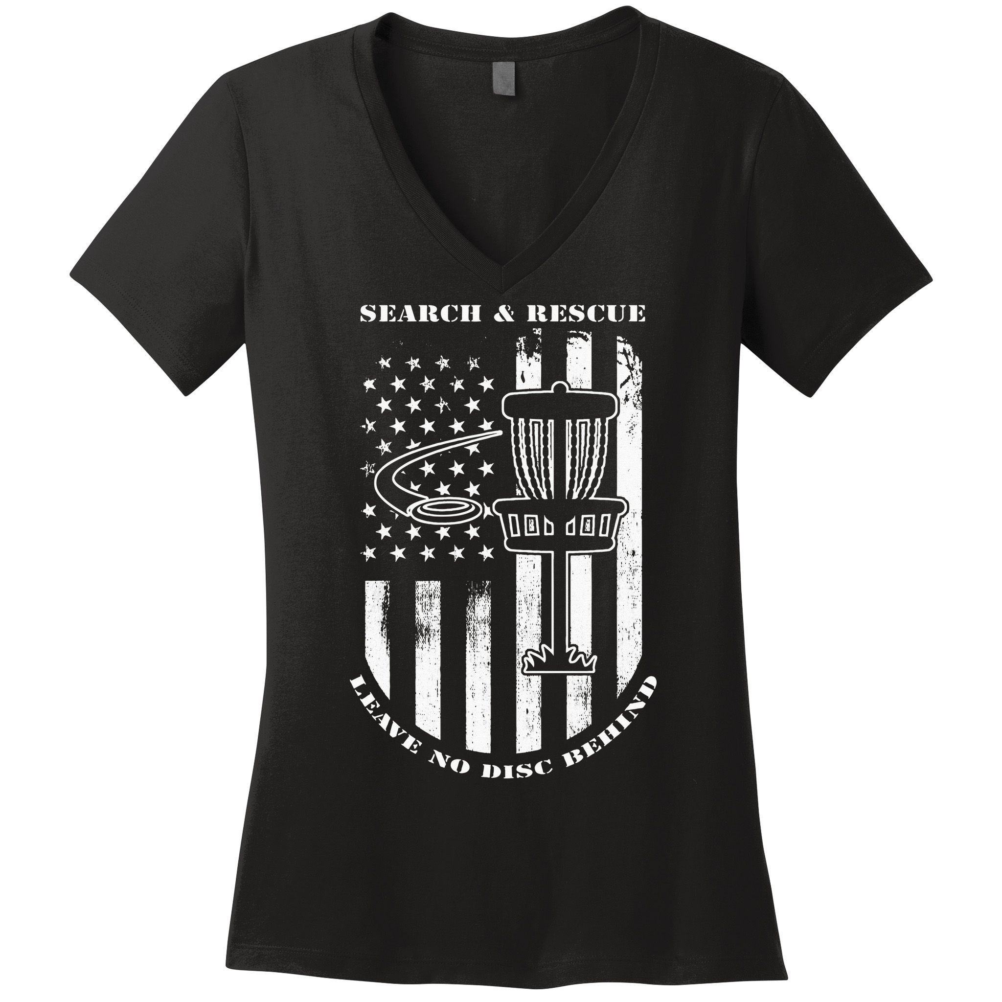 Disc Golf Search & Rescue Leave No Disc Behind White Flag Women's V-Neck T-Shirt