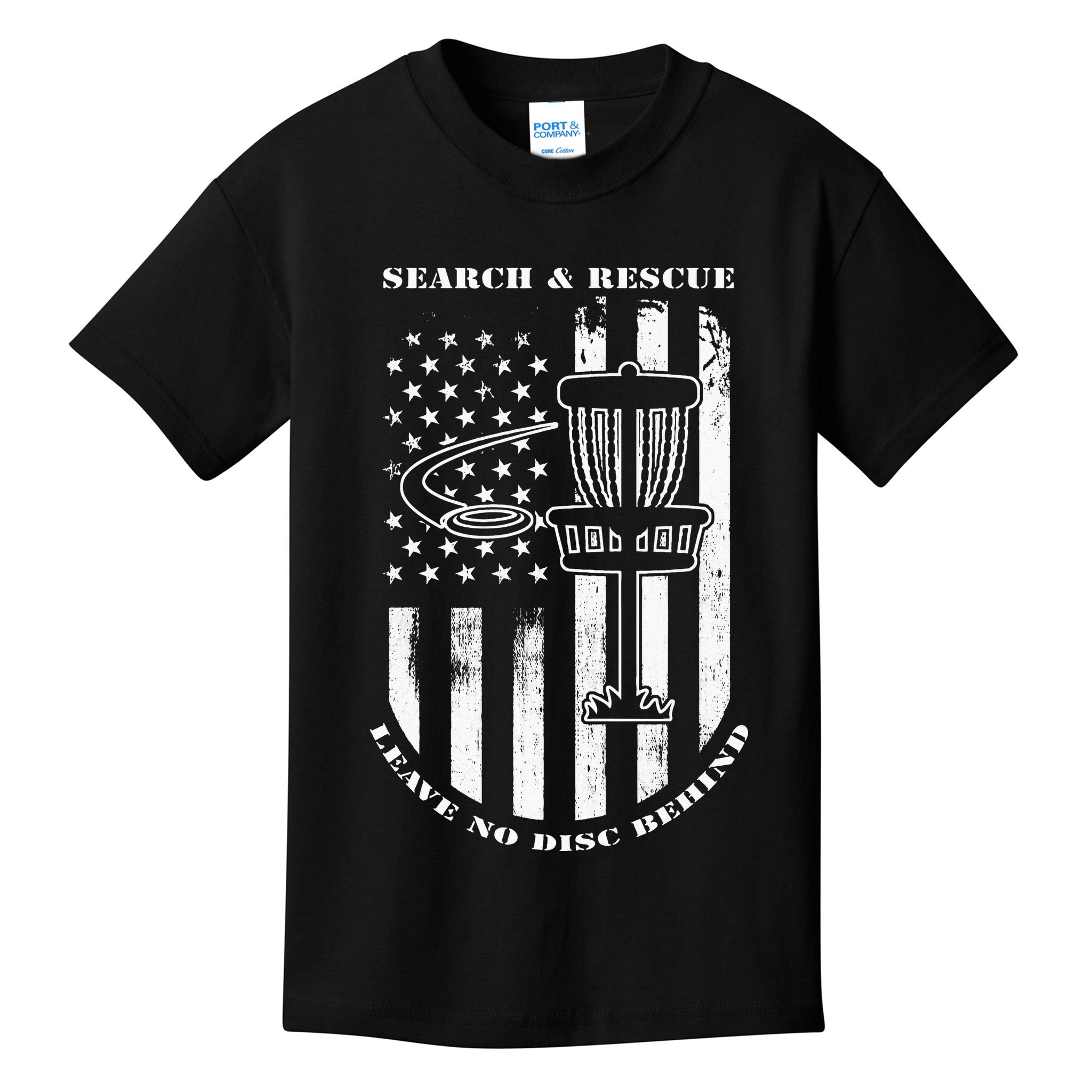 Disc Golf Search & Rescue Leave No Disc Behind White Flag Kids T-Shirt