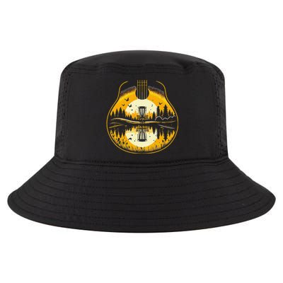 Disc Golf Sunset Guitar Shadow Guitarist Golfing Frisbee Dad Cool Comfort Performance Bucket Hat