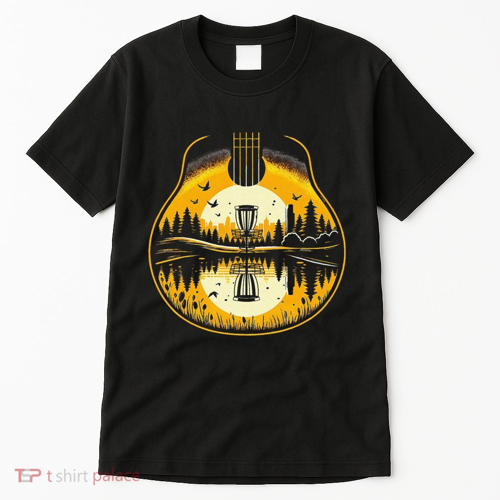 Disc Golf Sunset Guitar Shadow Guitarist Golfing Frisbee Dad Tall T-Shirt