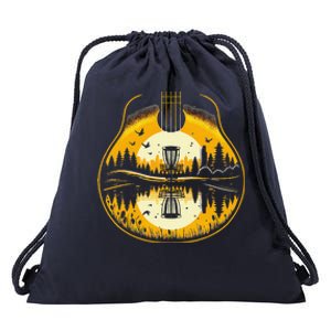 Disc Golf Sunset Guitar Shadow Guitarist Golfing Frisbee Dad Drawstring Bag