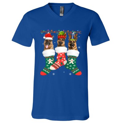 Dog Ger Shepherd Christmas Socks Funny Xmas Pajama Puppy Cool Gift V-Neck T-Shirt