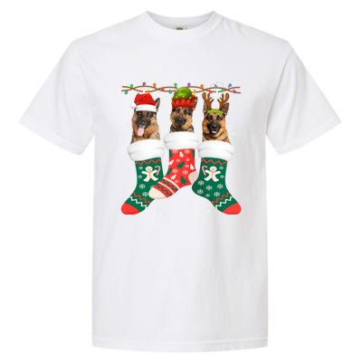 Dog Ger Shepherd Christmas Socks Funny Xmas Pajama Puppy Cool Gift Garment-Dyed Heavyweight T-Shirt