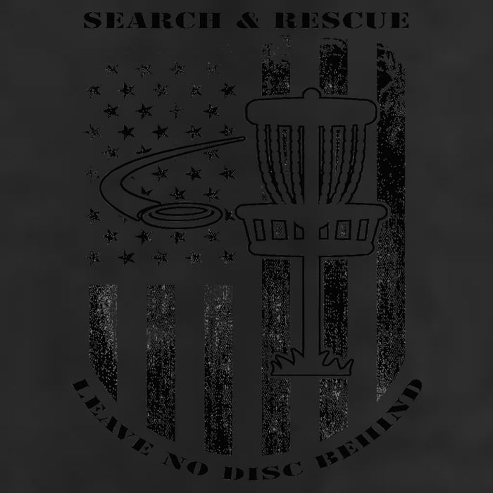 Disc Golf Search & Rescue Leave No Disc Behind Black 7 Panel Mesh Trucker Snapback Hat