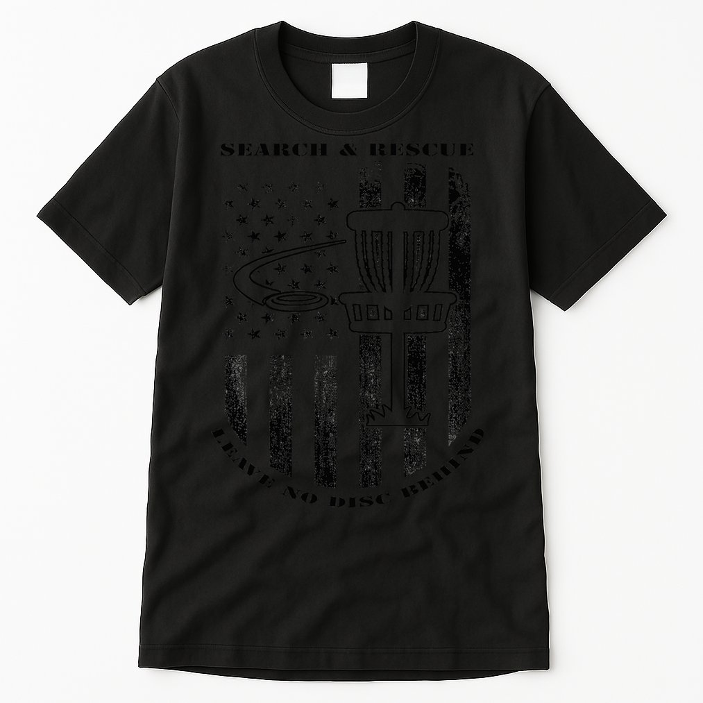 Disc Golf Search & Rescue Leave No Disc Behind Black Tall T-Shirt